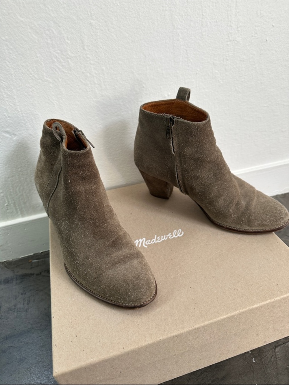 Madewell Olive-Taupe Suede Ankle Booties